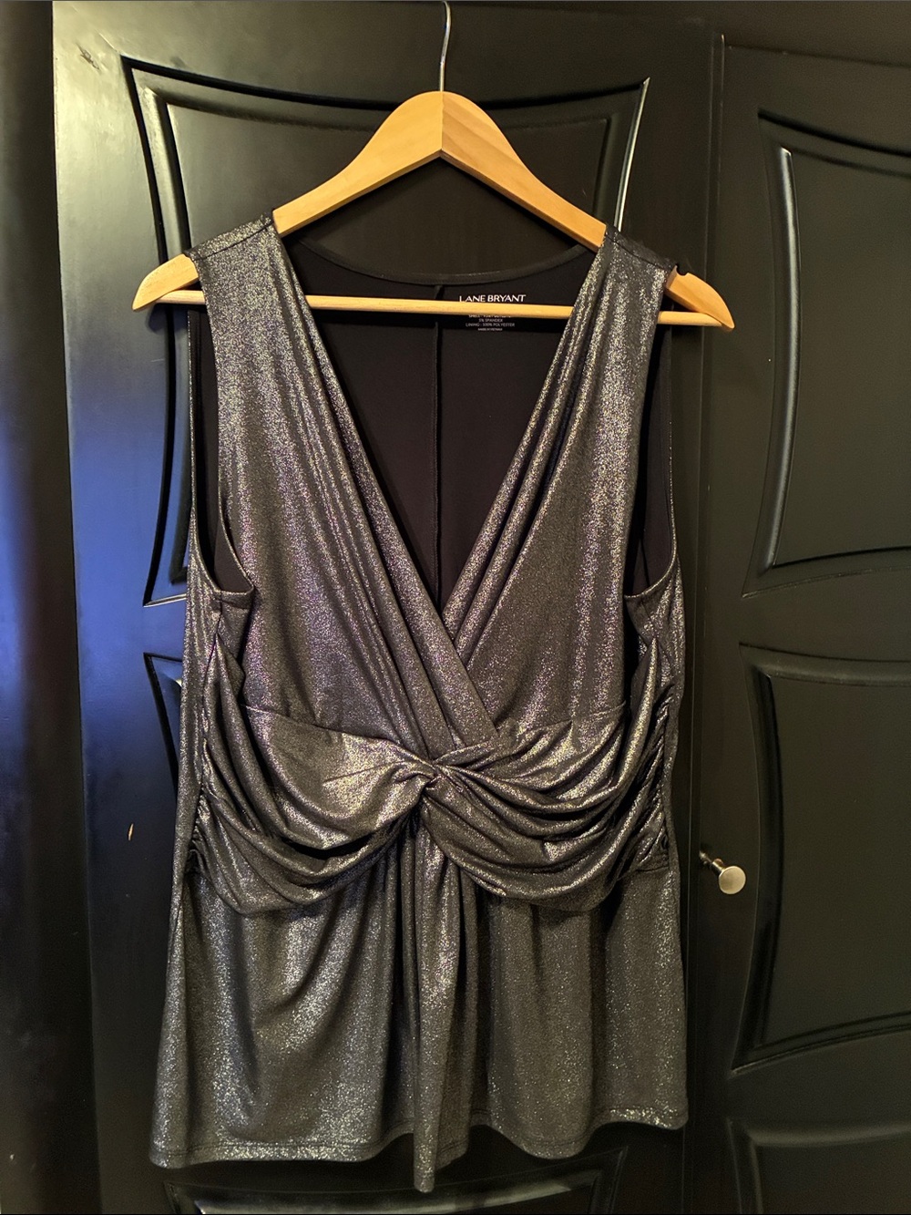 Lane Bryant Shimmering Gunmetal V-Neck Twist-Front Midi Dress
